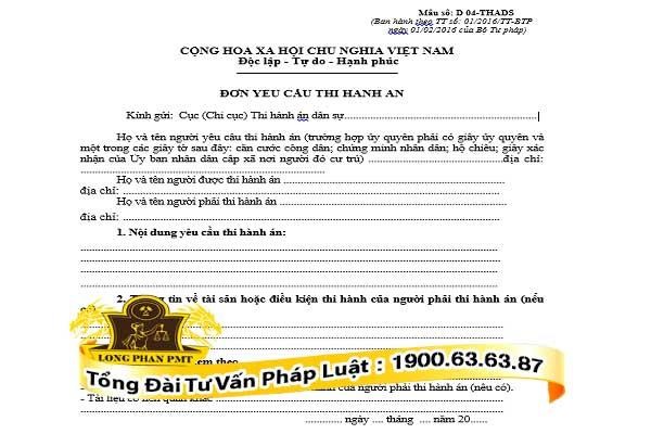 Mẫu đơn уêu cầu thi hành án