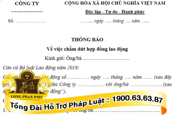 Mẫu thông báo chấm dứt hợp đồng lao động
