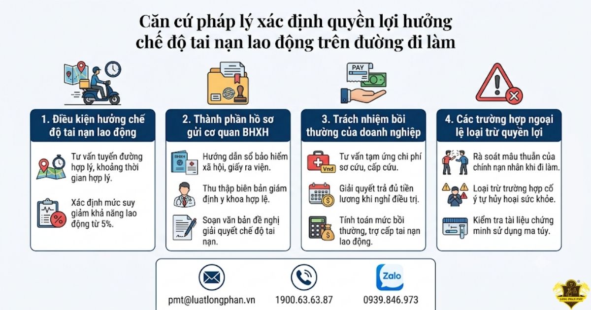 Căn cứ pháp lý hưởng chế độ tai nạn lao động trên đường đi làm.