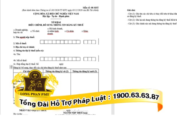 Mẫu tờ khai 08-MST