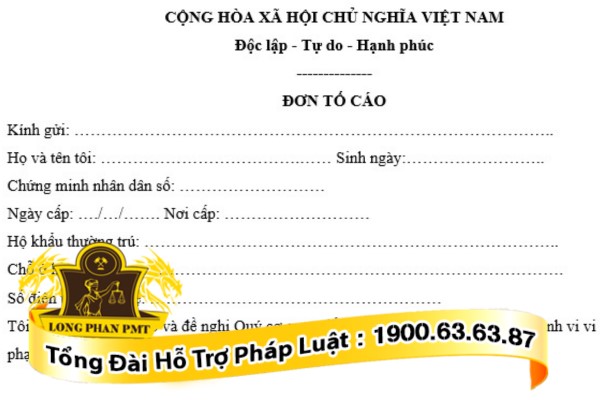 Mẫu đơn tố cáo hành vi lừa đảo chiếm đoạt tài sản