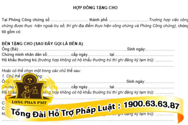 Mẫu hợp đồng tặng cho tài sản