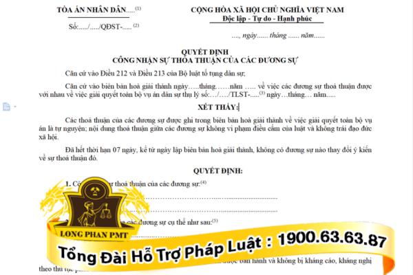 Quyết định công nhận sự thỏa thuận giữa các đương sự