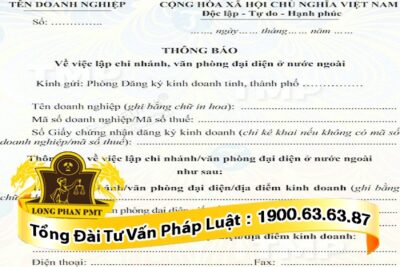 Thông báo thành lập chi nhánh, văn phòng đại diện