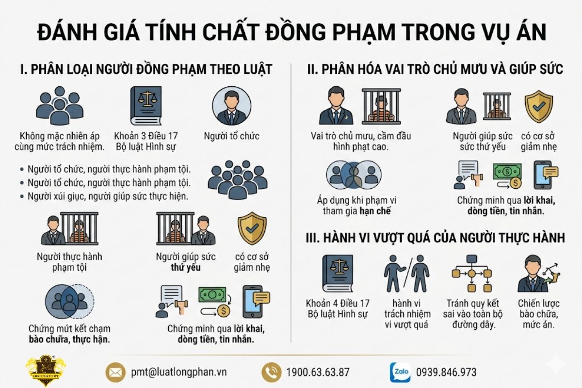 Mô hình phân hóa vai trò và đánh giá tính chất đồng phạm trong vụ án hình sự.
