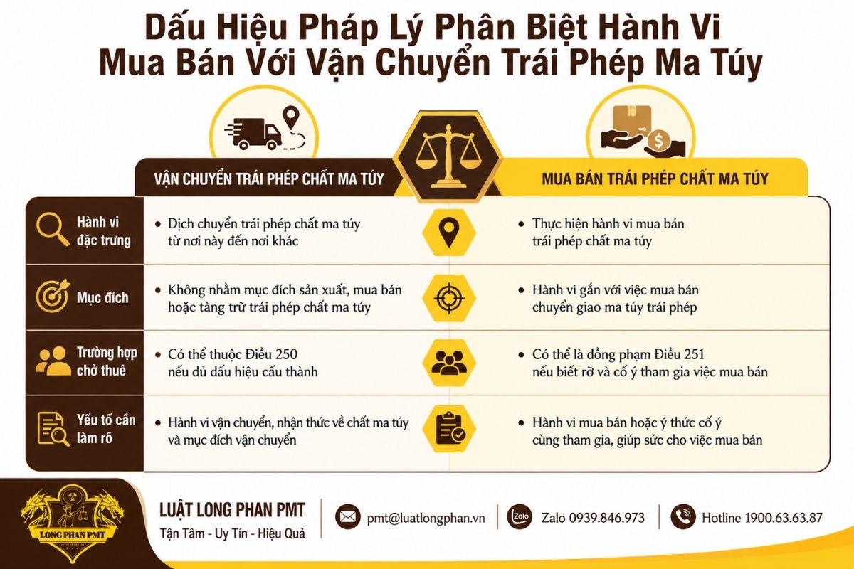 Dấu hiệu phân biệt mua bán và vận chuyển ma túy theo mục đích, hành vi và trường hợp chở thuê