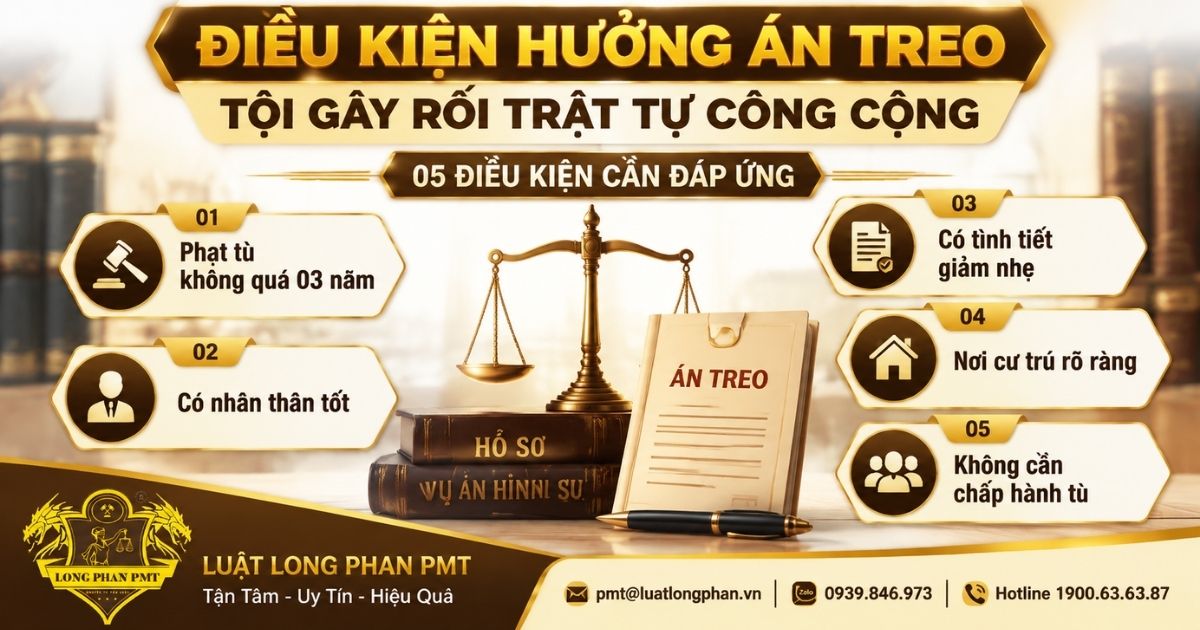 Điều kiện hưởng án treo tội gây rối trật tự công cộng theo Điều 65 Bộ luật Hình sự.