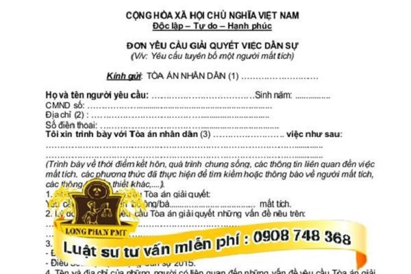 Đơn yêu cầu tuyên bố một người mất tích