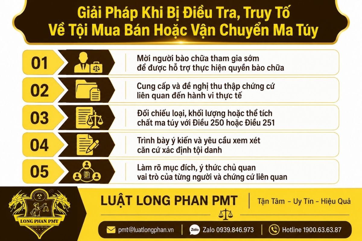 Giải pháp khi bị điều tra mua bán hoặc vận chuyển ma túy gồm bào chữa, chứng cứ và xem xét tội danh