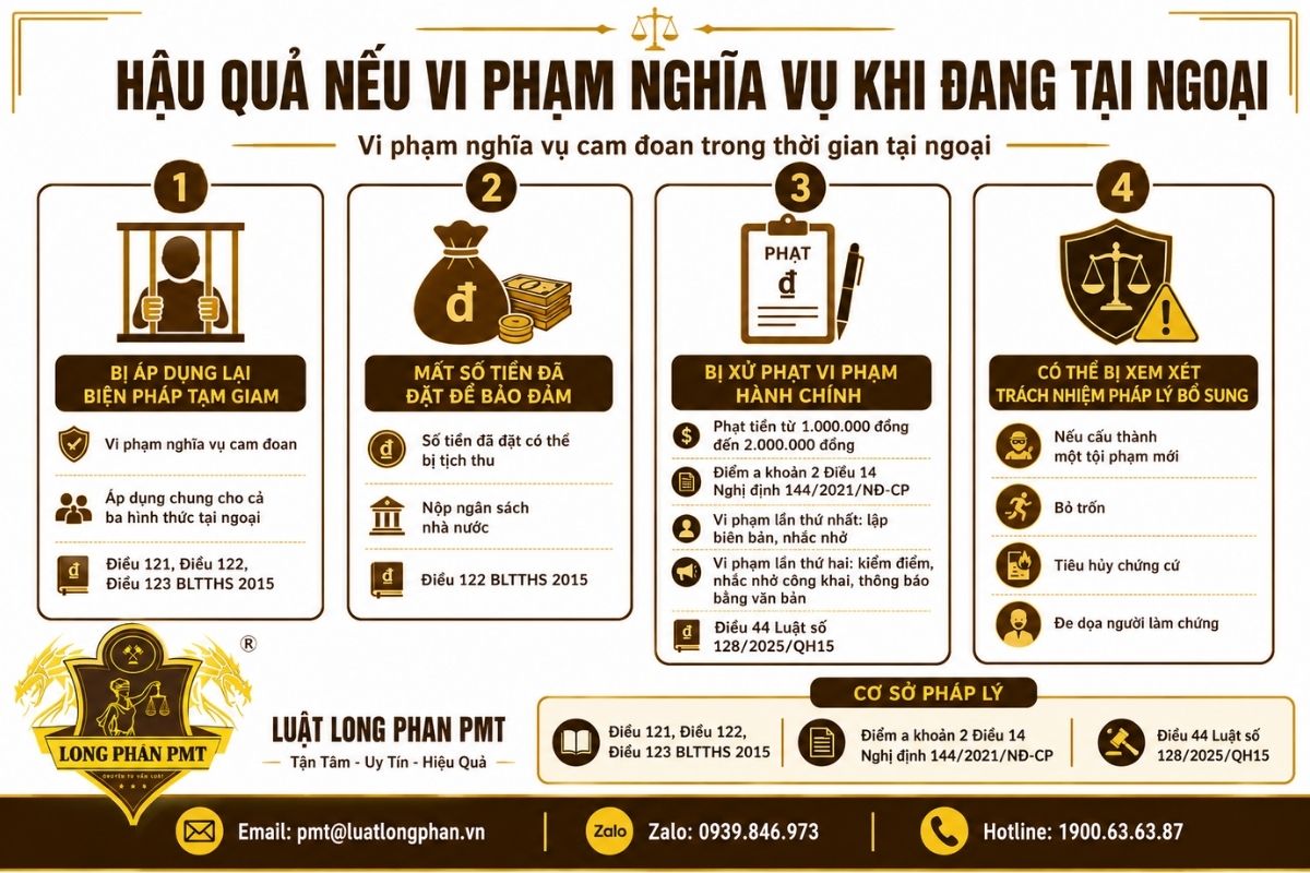 Hậu quả khi vi phạm nghĩa vụ trong thời gian tại ngoại