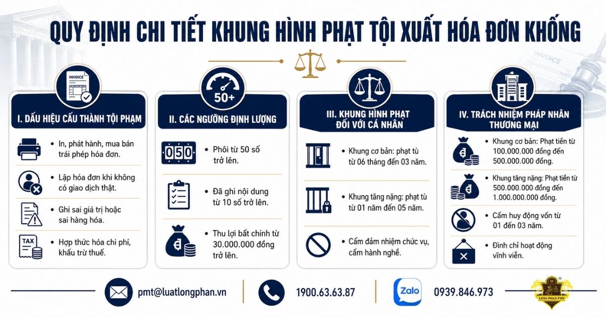 Quy định chi tiết khung hình phạt tội xuất hóa đơn khống mới nhất.