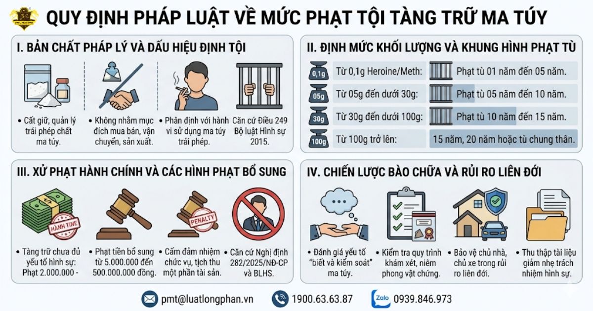 Khung hình phạt tù và mức phạt tiền đối với tội tàng trữ trái phép chất ma túy.
