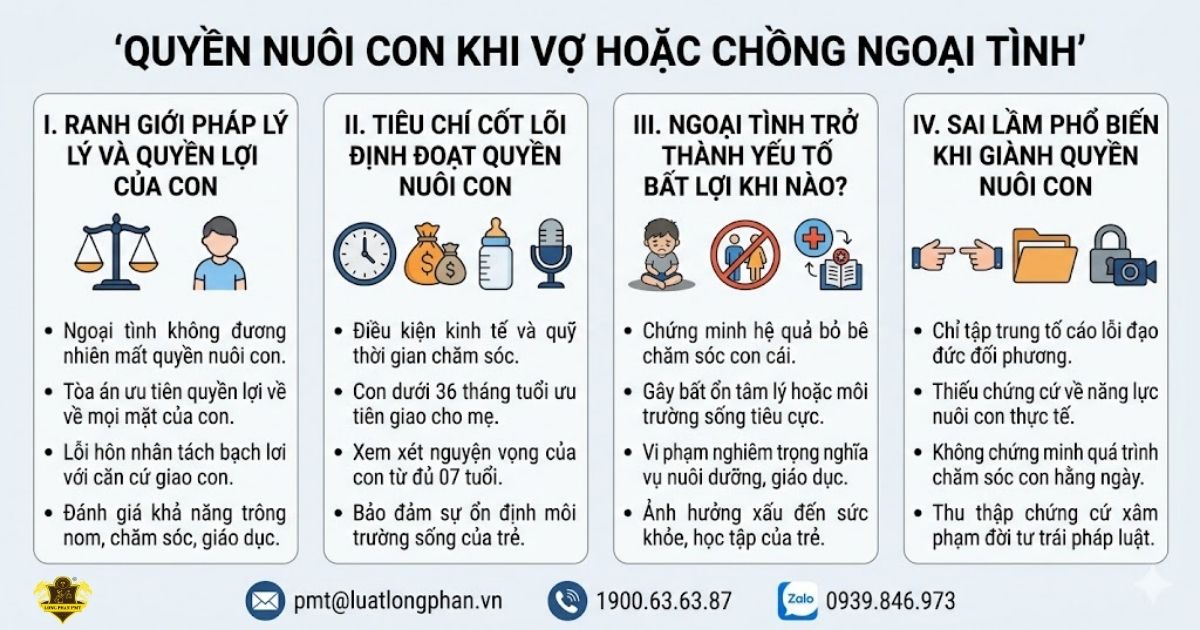 Sơ đồ tiêu chí định đoạt ngoại tình có được giành quyền nuôi con