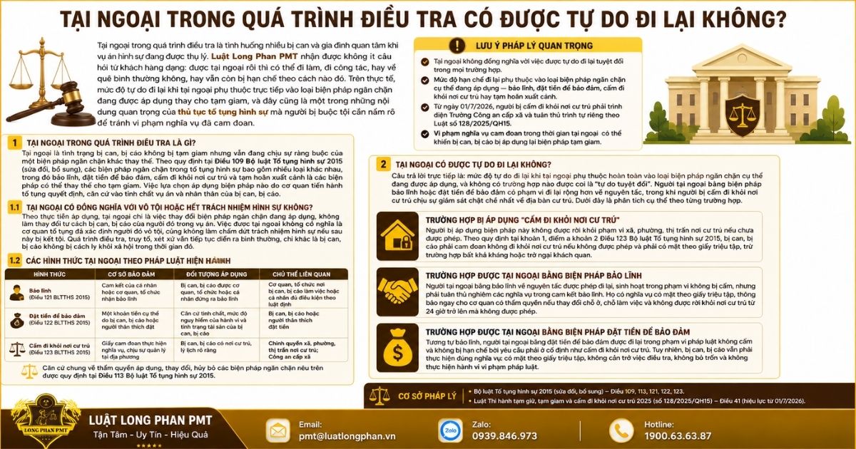 Tại ngoại trong quá trình điều tra có được tự do đi lại không theo quy định