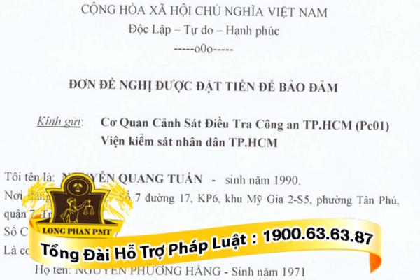Đơn đề nghị đặt tiền bảo đảm được tại ngoại