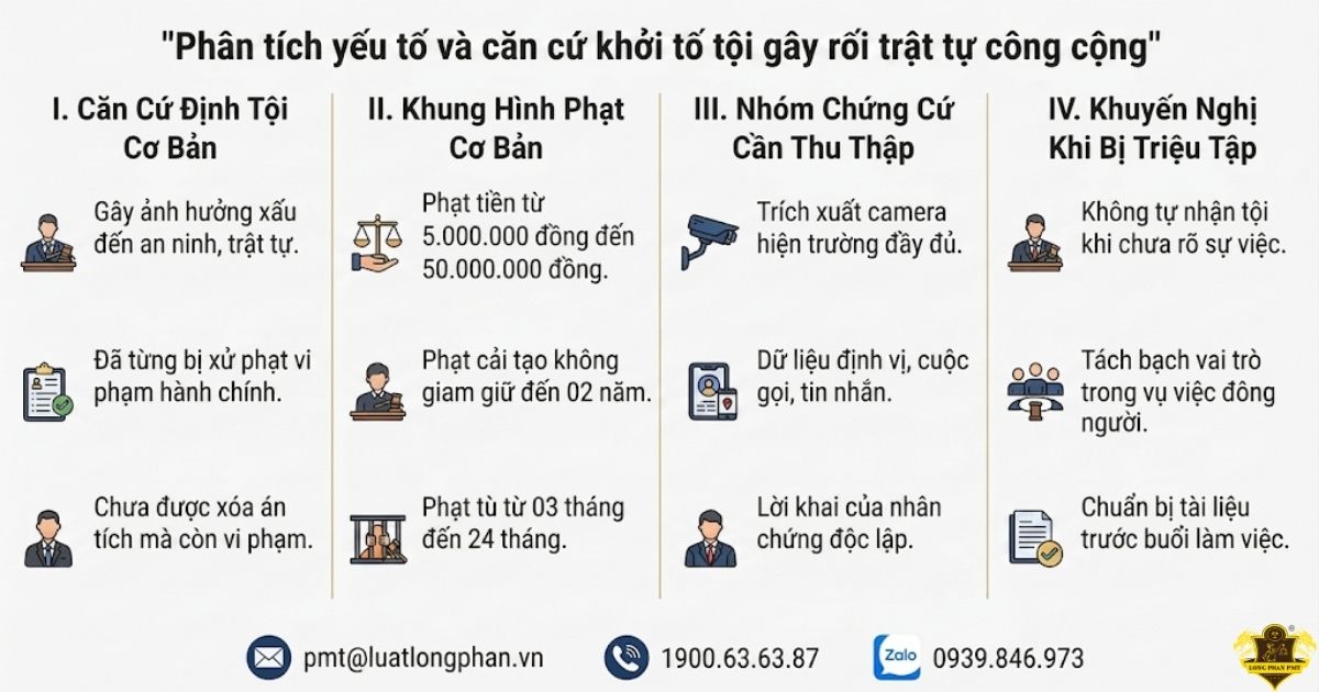 Các căn cứ khởi tố tội gây rối trật tự công cộng.