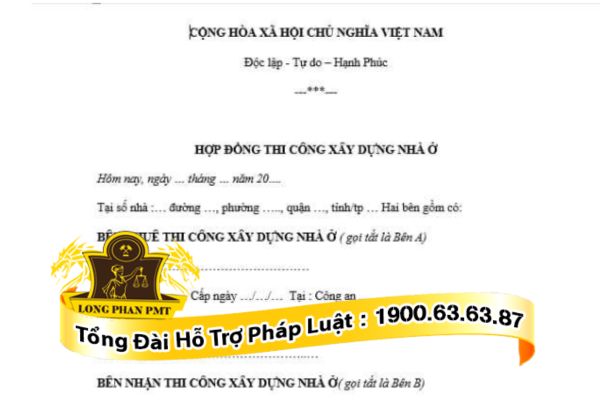 Hợp đồng thi công xây dựng nhà ở