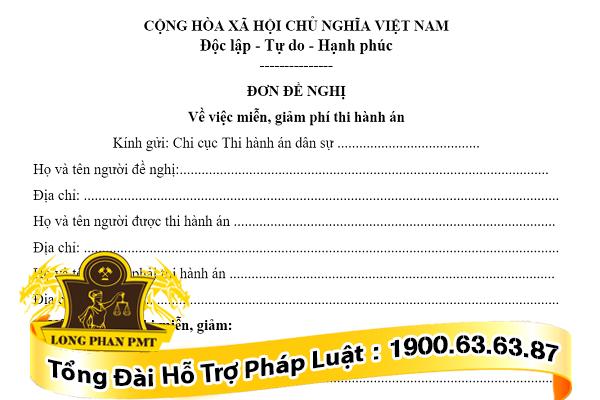 Mẫu đơn xin miễn, giảm nghĩa vụ thi hành án dân sự
