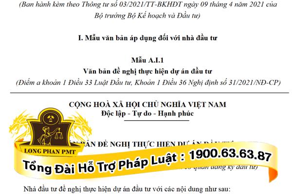 Mẫu văn bản đề nghị thực hiện dự án đầu tư