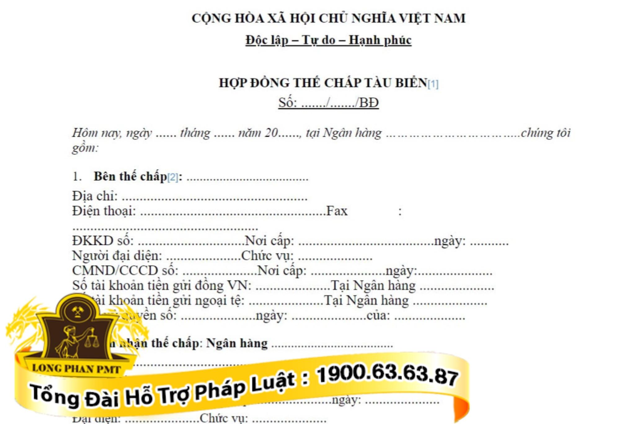 Mẫu hợp đồng thế chấp tàu biển
