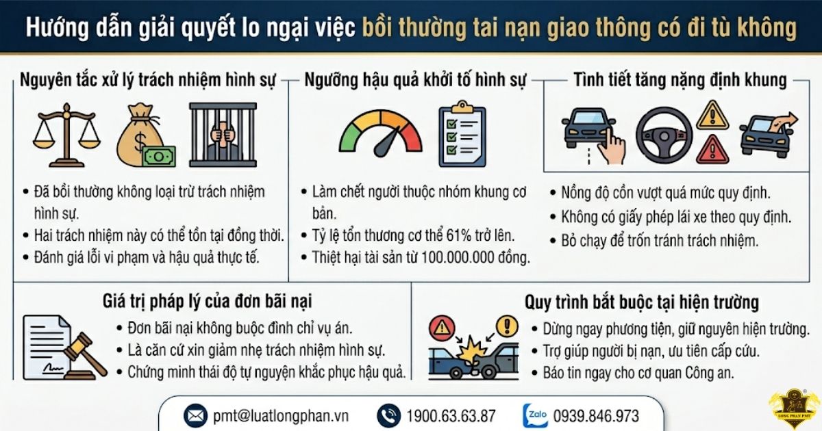 Hướng dẫn giải quyết lo ngại bồi thường tai nạn giao thông có đi tù không.