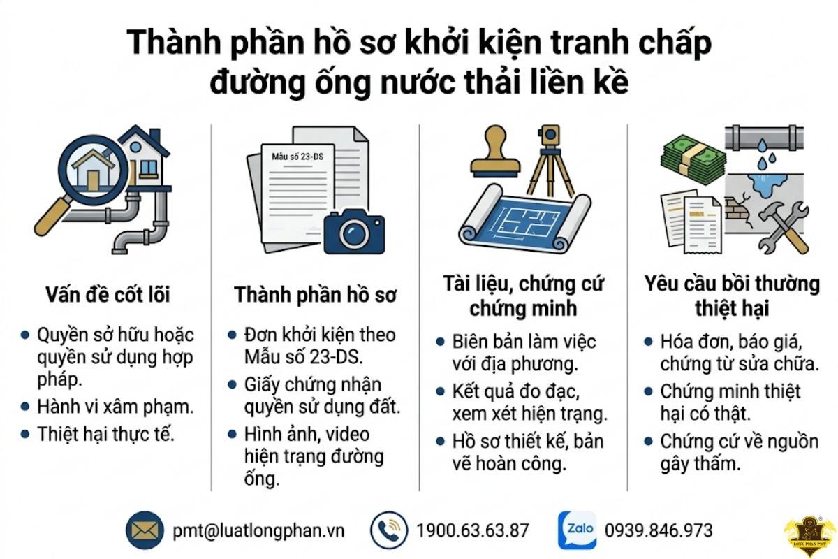 Chi tiết thành phần hồ sơ khởi kiện tranh chấp đường ống nước thải liền kề