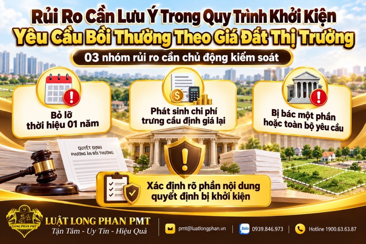 Rủi ro khởi kiện bồi thường đất gồm thời hiệu, chi phí giám định và nguy cơ bị bác yêu cầu.