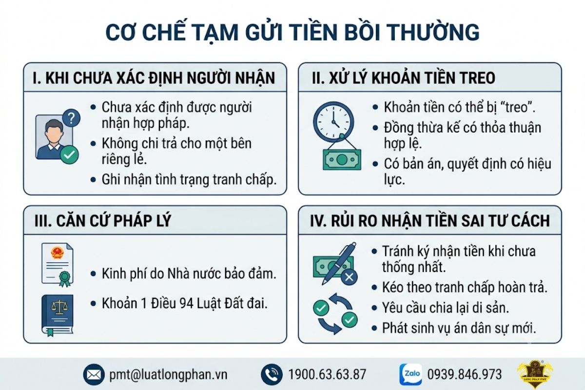 Cơ chế tạm gửi tiền bồi thường vào ngân hàng khi xảy ra tranh chấp.