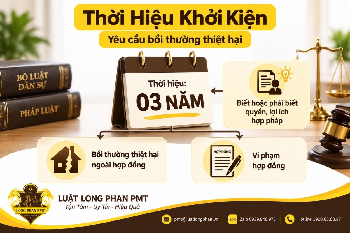  Thời hiệu khởi kiện bồi thường thiệt hại 03 năm trong và ngoài quan hệ hợp đồng.