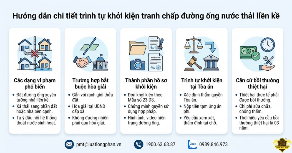Hướng dẫn chi tiết giải quyết tranh chấp đường ống nước thải liền kề.