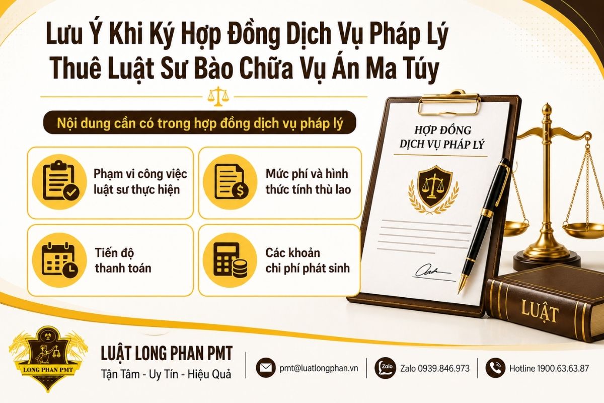 Lưu ý hợp đồng thuê luật sư bào chữa vụ án ma túy và mức phí.