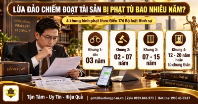 Người đàn ông đọc hồ sơ vụ án trên bàn làm việc, minh họa 4 khung hình phạt tội lừa đảo chiếm đoạt tài sản