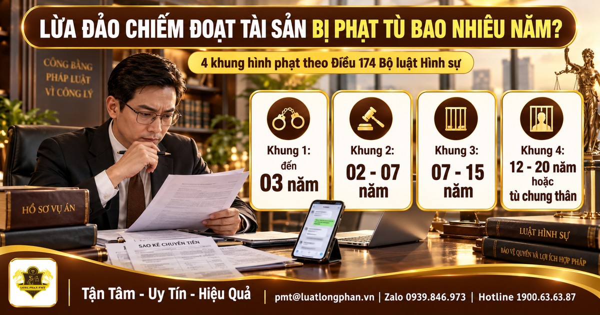 Người đàn ông đọc hồ sơ vụ án trên bàn làm việc, minh họa 4 khung hình phạt tội lừa đảo chiếm đoạt tài sản