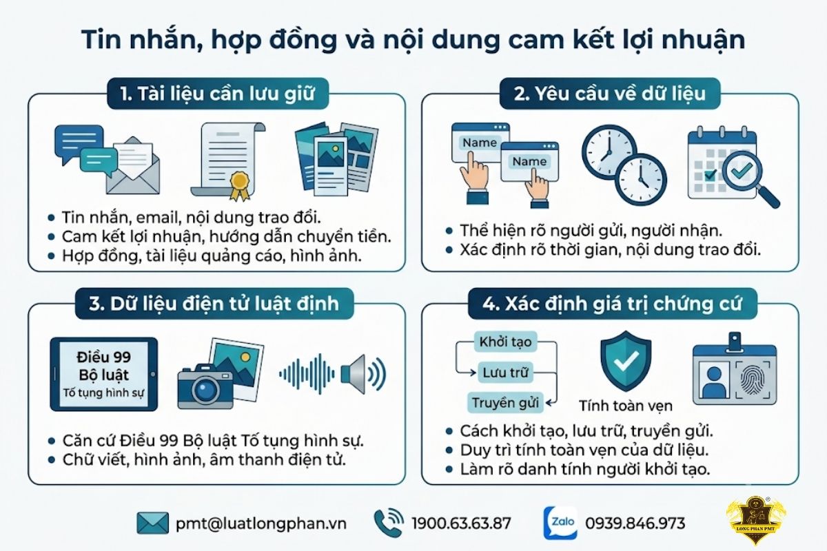 Tin nhắn, hợp đồng và nội dung cam kết lợi nhuận trong vụ án lừa đảo.