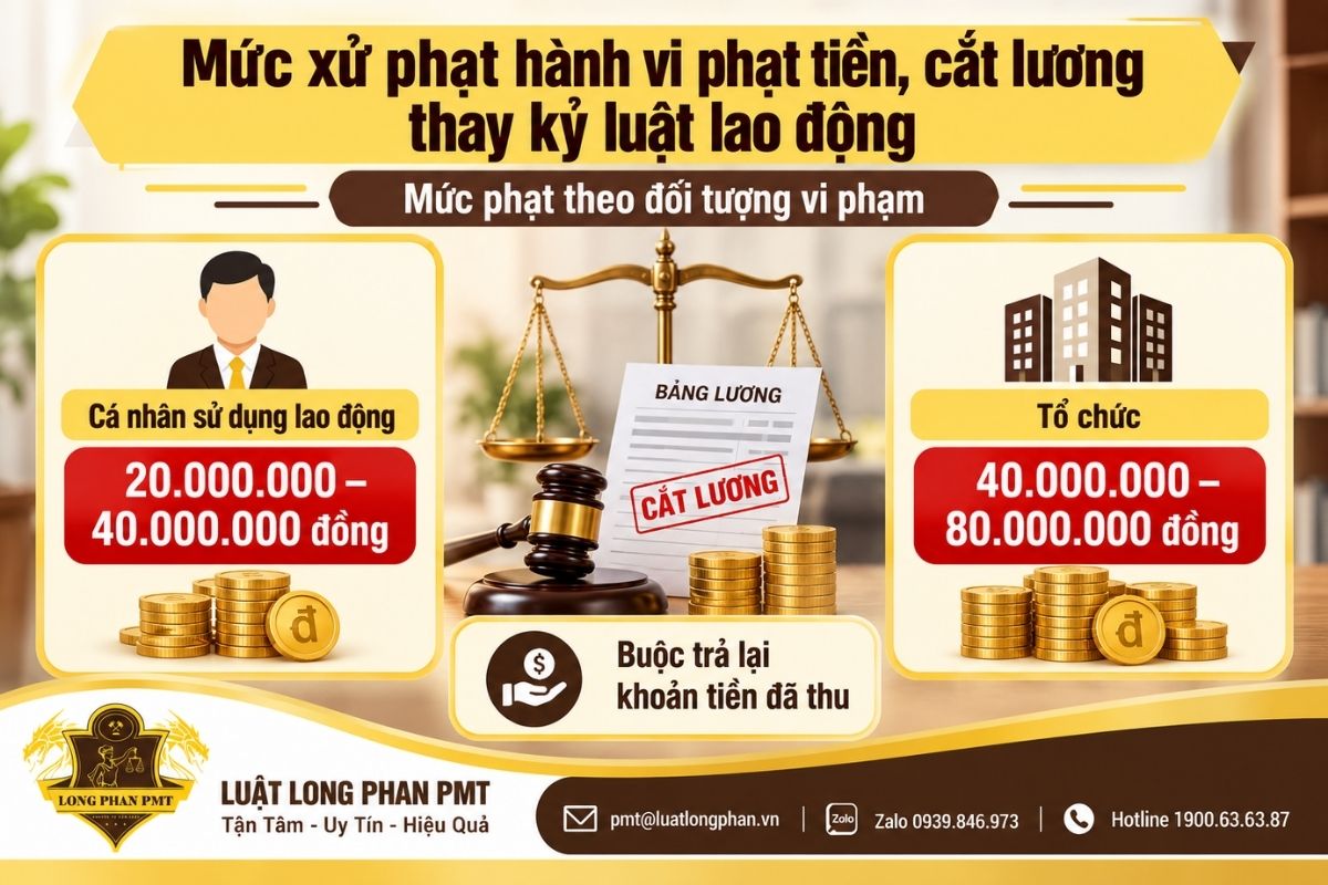 Mức xử phạt hành vi dùng phạt tiền hoặc cắt lương thay kỷ luật lao động đối với cá nhân và tổ chức.