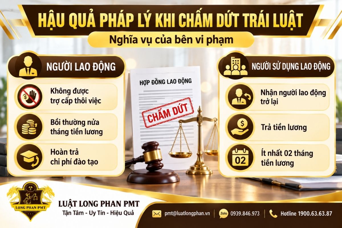 Hậu quả chấm dứt hợp đồng trái luật đối với người lao động và doanh nghiệp.