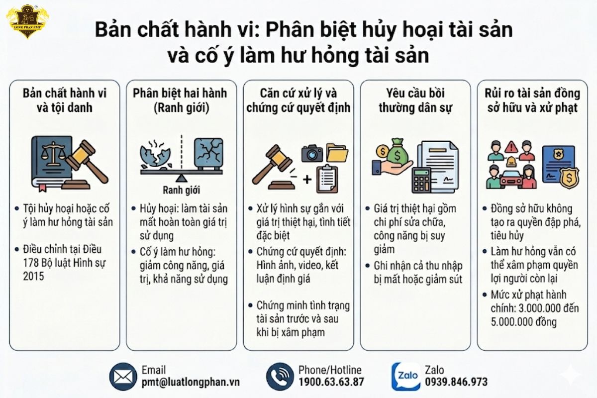 Bản chất hành vi: Phân biệt hủy hoại tài sản và cố ý làm hư hỏng tài sản.