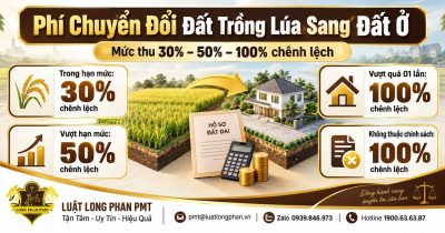 Phí chuyển đổi đất trồng lúa sang đất ở theo mức 30%, 50% hoặc 100% chênh lệch giá đất.