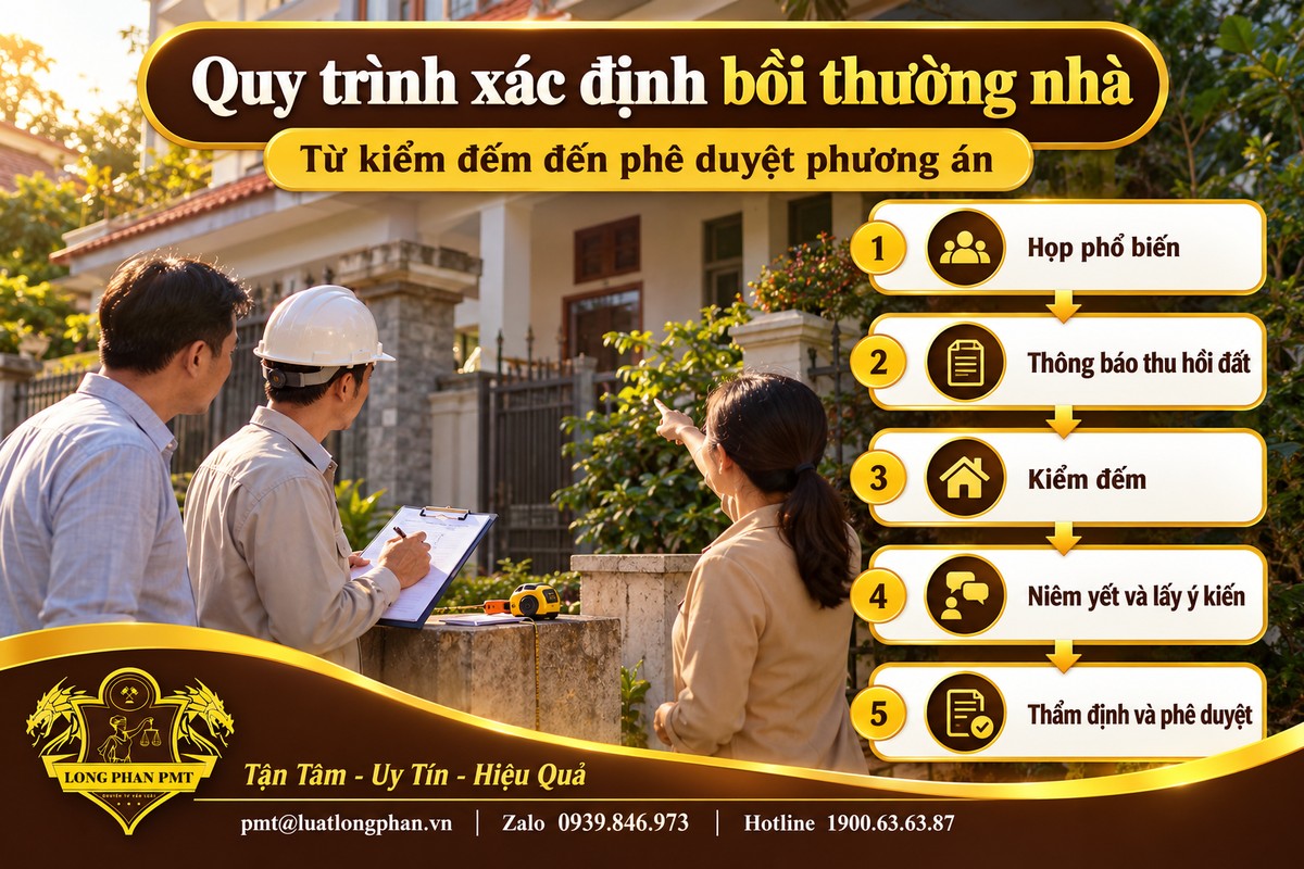Quy trình xác định bồi thường nhà từ họp phổ biến, kiểm đếm, niêm yết đến thẩm định và phê duyệt phương án