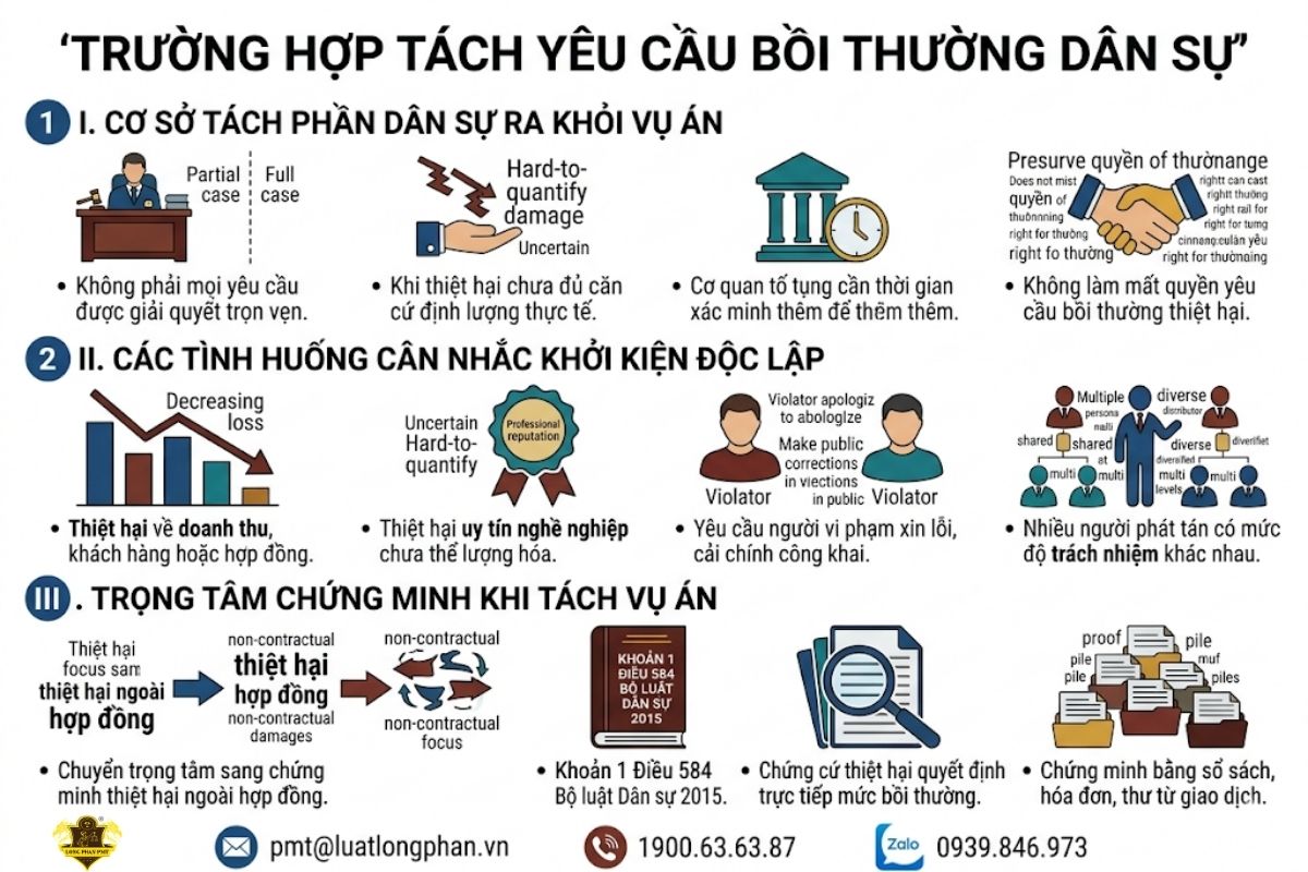 Các tình huống tách yêu cầu bồi thường thành vụ án dân sự độc lập để lượng hóa tổn thất.
