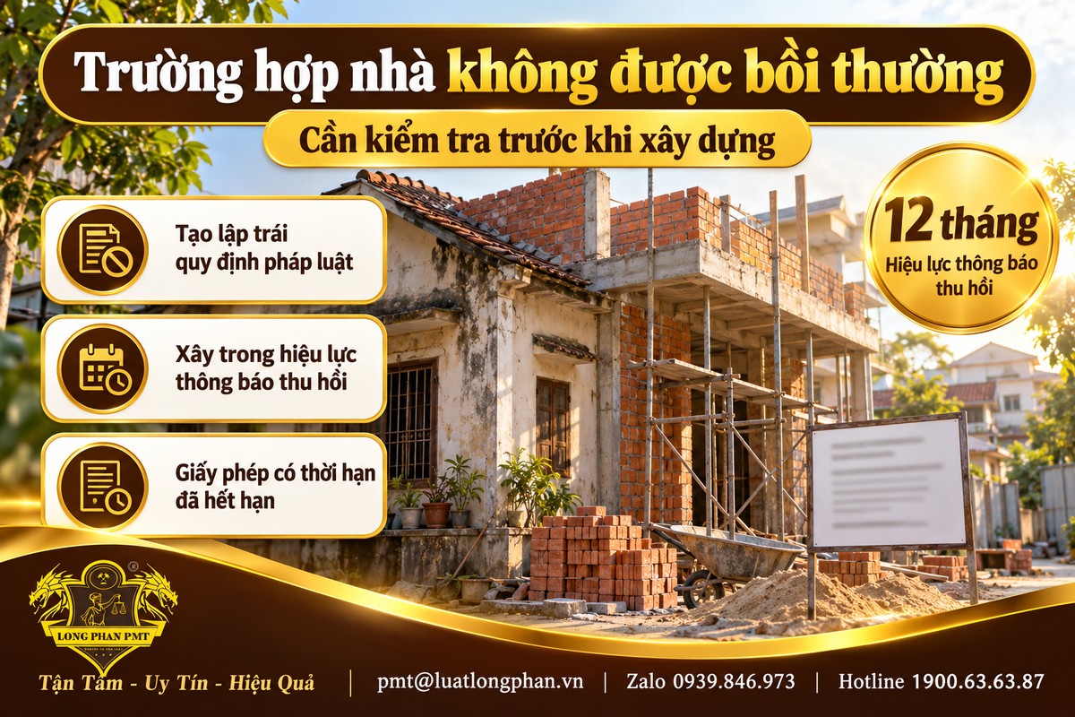 Các trường hợp nhà không có trong sổ đỏ không được bồi thường khi thu hồi đất, gồm xây trong 12 tháng thông báo
