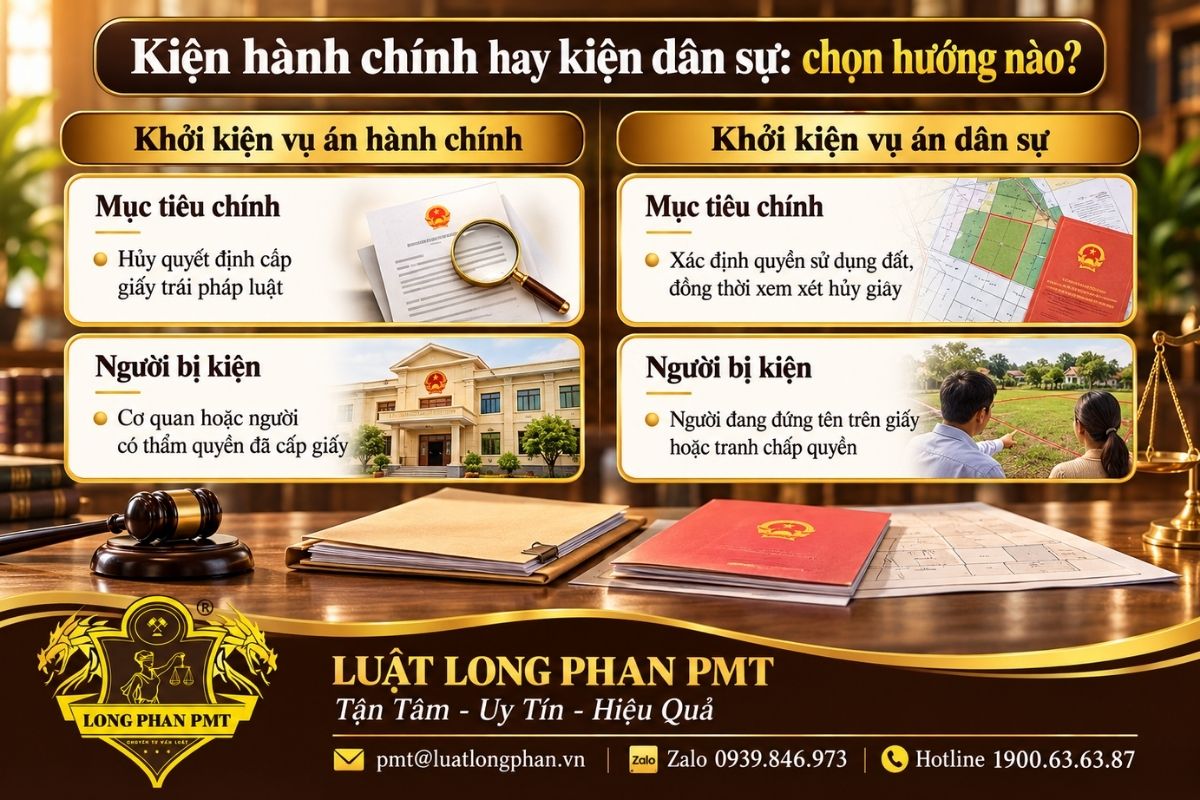 So sánh hướng khởi kiện hành chính và dân sự khi giấy chứng nhận quyền sử dụng đất cấp sai đối tượng.