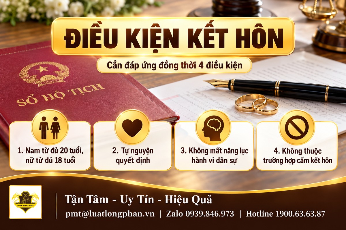 Sổ hộ tịch và nhẫn cưới minh họa 4 điều kiện kết hôn: độ tuổi, tự nguyện, năng lực hành vi, không thuộc trường hợp cấm