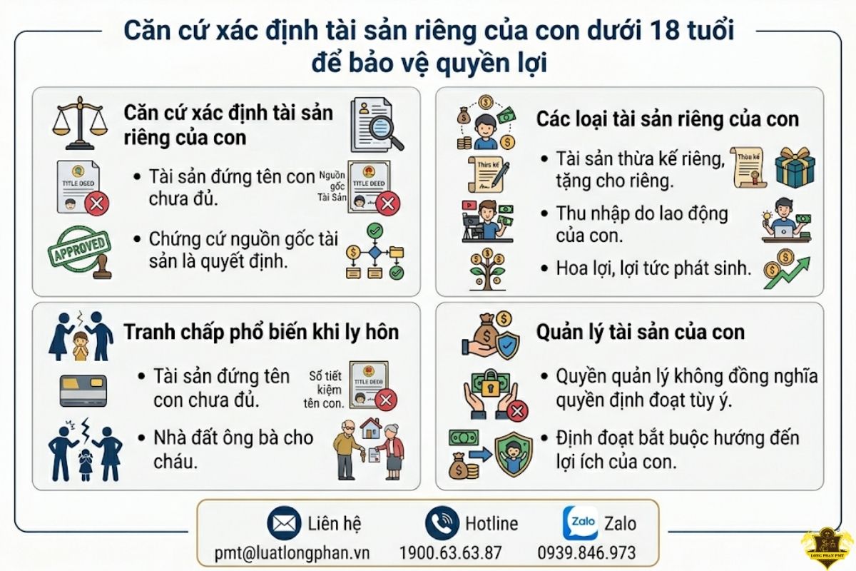 hướng dẫn chi tiết căn cứ xác định tài sản riêng của con dưới 18 tuổi để bảo vệ quyền lợi hợp pháp.