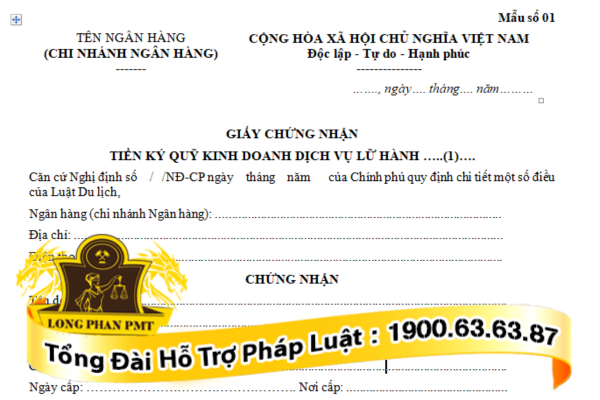 Giấy chứng nhận tiền ký quỹ kinh doanh dịch vụ lữ hành