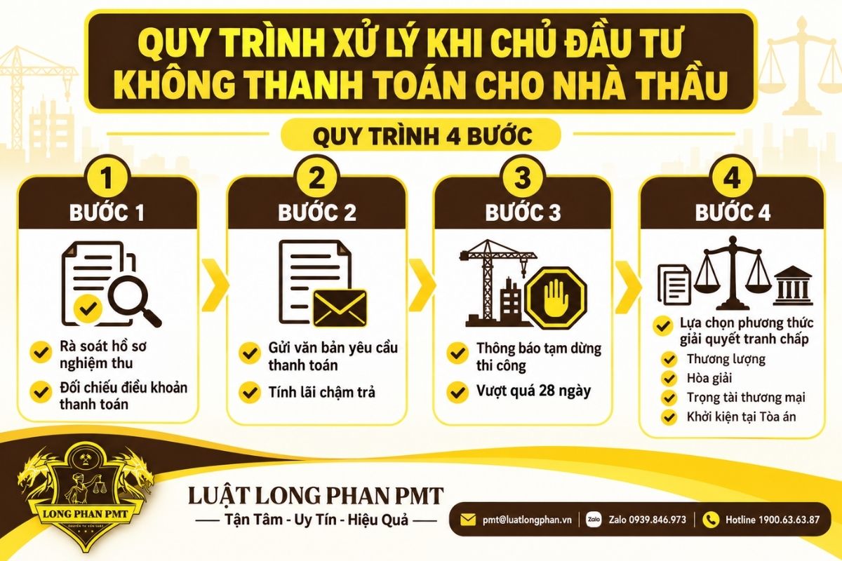 Quy trình xử lý chậm thanh toán hợp đồng xây dựng dành cho nhà thầu.