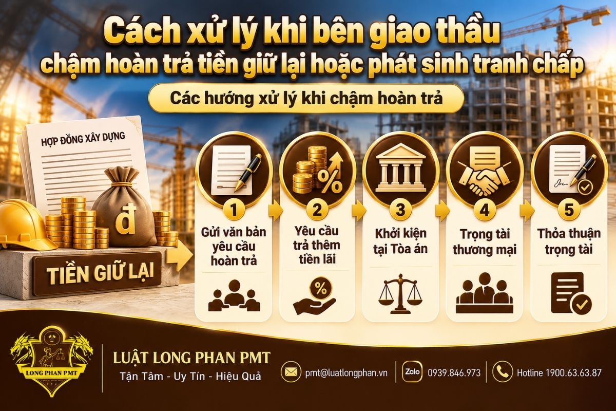 Xử lý chậm hoàn trả tiền giữ lại bảo hành bằng thương lượng, Tòa án hoặc Trọng tài.