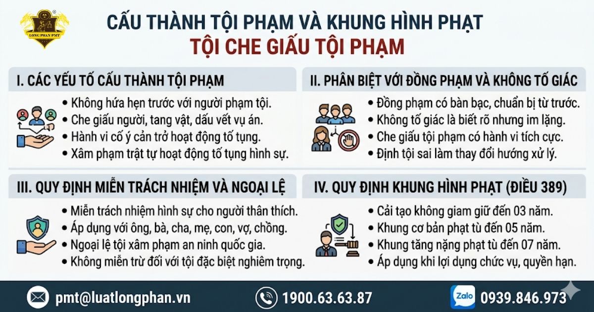 Cấu thành tội phạm và quy định khung hình phạt đối với tội che giấu tội phạm