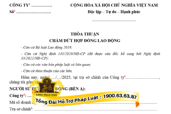 Mẫu thỏa thuận chấm dứt HĐLĐ