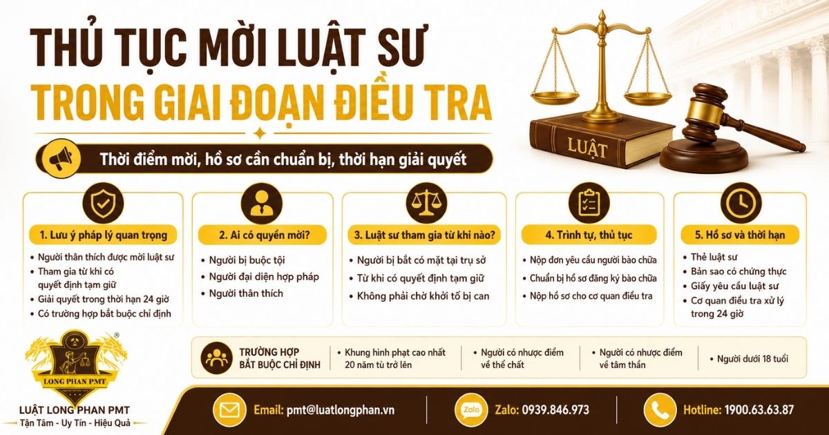 Hướng dẫn thủ tục mời luật sư trong giai đoạn điều tra.